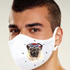 Pug Laser Printed Face Mask Metal Studs